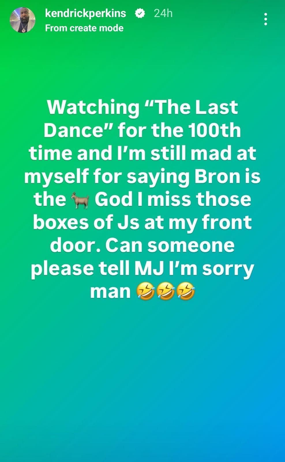 Kendrick Perkins backtracks on MJ and LeBron GOAT debate (Kendrick Perkins IG)